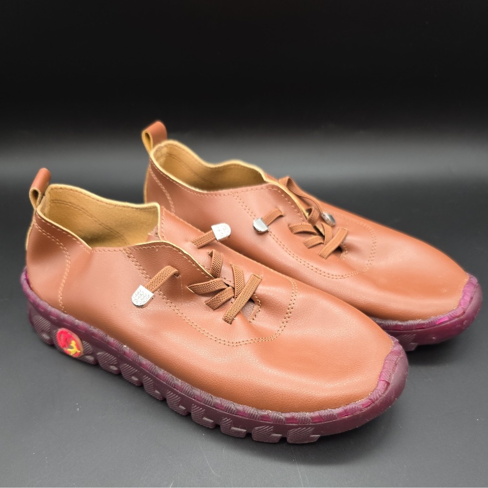Casual Flexable Shoes Womens Khaki Faux Leather Moccasins Slip‎ On OY 7.5